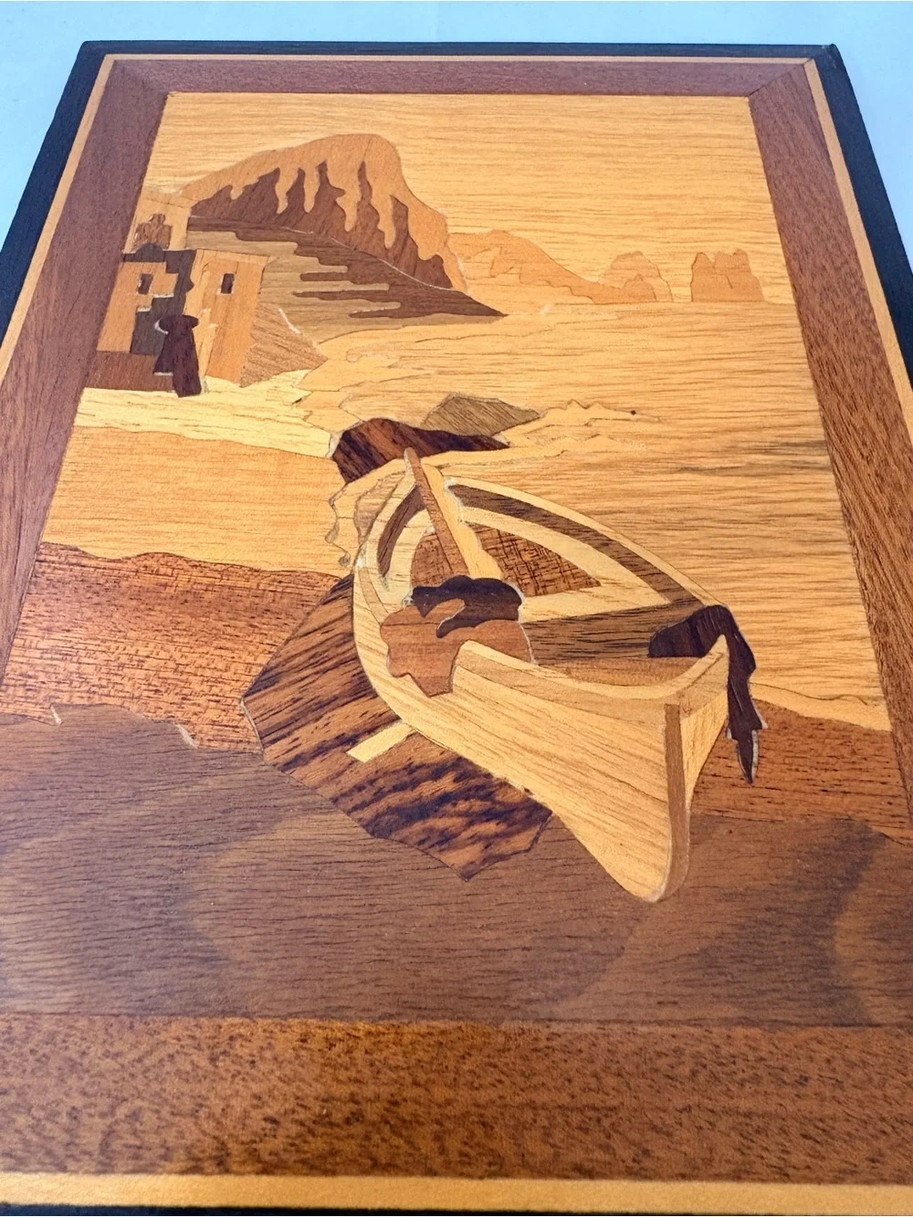 Wood Inlay Coastal Boat Wall Art - Natural Wood Color